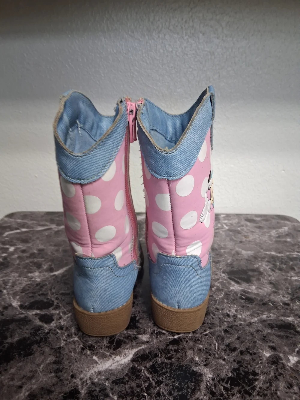 Minnie Mouse Pink Polka Dot Denim Kids Cowboy Boots Size 7